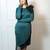 Green fringe work satin wrap dress for women