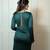 Green fringe work satin wrap dress for women