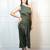 Green ruched satin one-shoulder maxi dress for women