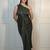 Green ruched satin one-shoulder maxi dress for women