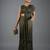Olive green ruched satin one-shoulder maxi dress for women