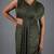 Olive green ruched satin one-shoulder maxi dress for women