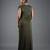 Olive green ruched satin one-shoulder maxi dress for women