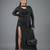Black ruched polyester cowl neck long dress for women