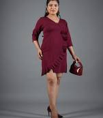 Maroon ruffle work polyester a-line mini dress