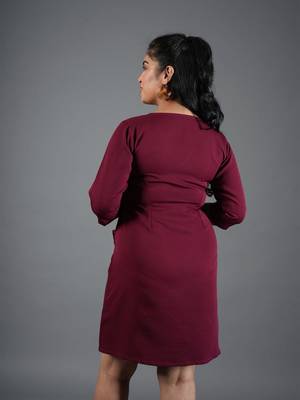 Maroon ruffle work polyester a-line mini dress 3
