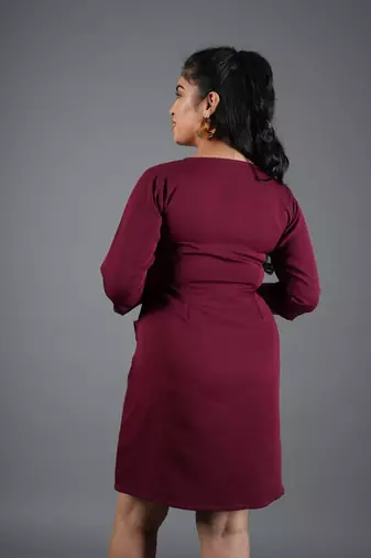 Maroon ruffle work polyester a-line mini dress