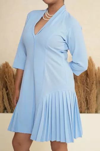 Sky blue pleated polyester asymmetric mini dress for women