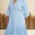 Sky blue pleated polyester asymmetric mini dress for women