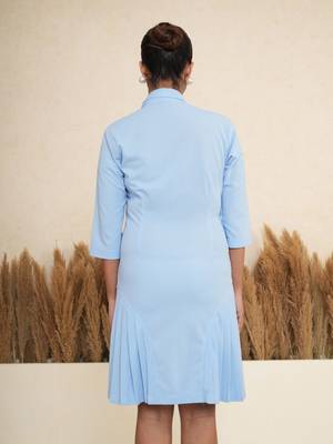 Sky blue pleated polyester asymmetric mini dress for women 4