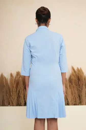 Sky blue pleated polyester asymmetric mini dress for women