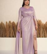 Lavender ruched satin draped gown dress