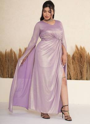 Lavender ruched satin draped gown dress 2