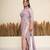 Lavender ruched satin draped gown dress