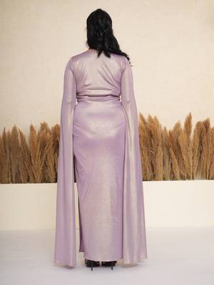 Lavender ruched satin draped gown dress 4