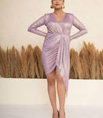Lavender ruched polyester bodycon mini dress for women
