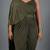 Olive green ruched shimmer kaftan gown dress for women