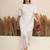 White floral applique crepe asymmetric midi dress for women