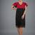 Red & black fringe work crepe fit & flare midi dress