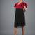 Red & black fringe work crepe fit & flare midi dress