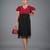 Red & black fringe work crepe fit & flare midi dress