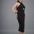 Black shimmer knit draped halter neck maxi dress for women
