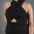 Black shimmer knit draped halter neck maxi dress for women