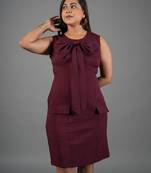 Burgundy bow work sheath dress for women