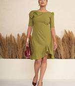 Olive green bow work sheath midi dress for women