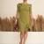 Olive green bow work sheath midi dress for women