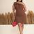 Brown bow work one-shoulder sheath dress for women