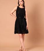 Black layered polyester a-line dress for women