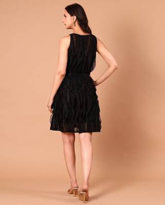Black layered polyester a-line dress for women 4