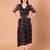 Black floral printed georgette pleated midi dress for women