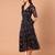 Black floral printed georgette pleated midi dress for women