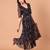 Black floral printed georgette pleated midi dress for women