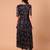 Black floral printed georgette pleated midi dress for women