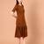 Brown ruffle work polyester sheath midi dress for women