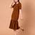 Brown ruffle work polyester sheath midi dress for women