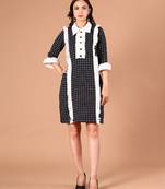 Black & white checked ruffle work polyester shirt dress