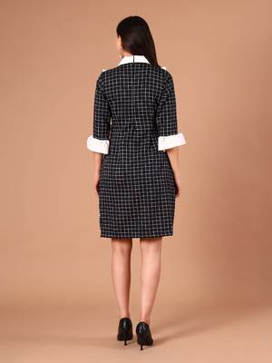 Black & white checked ruffle work polyester shirt dress 4
