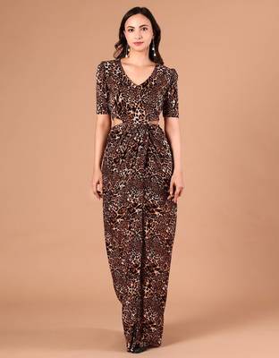 Brown animal printed crepe cut-out maxi dress for women 1