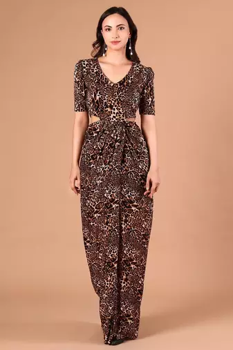 Brown animal printed crepe cut-out maxi dress for women