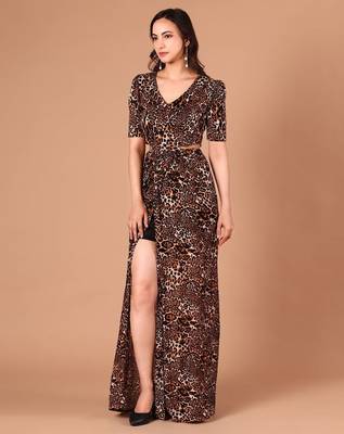 Brown animal printed crepe cut-out maxi dress for women 2