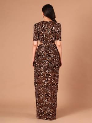 Brown animal printed crepe cut-out maxi dress for women 4