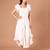 White ruffle work crepe a-line midi dress for women