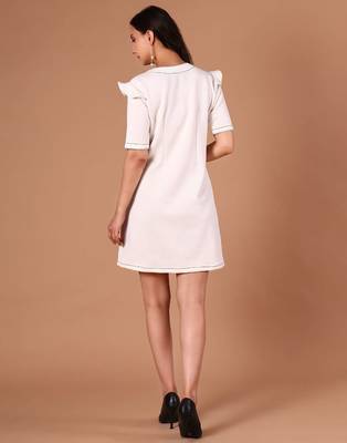 Ivory embroidered polyester blend shift dress for women 4