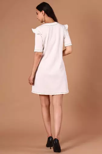 Ivory embroidered polyester blend shift dress for women