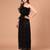 Black sequin embroidered one-shoulder maxi dress for women