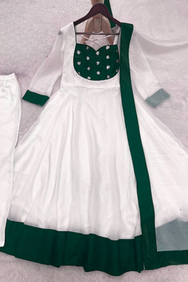 white Embroidery and Seuence Work Anarkali Gown With Pant and Dupatta 3pc set 4